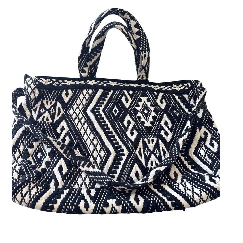 Women's black and off white geometric XL tote bag Aztec western boho theme strap